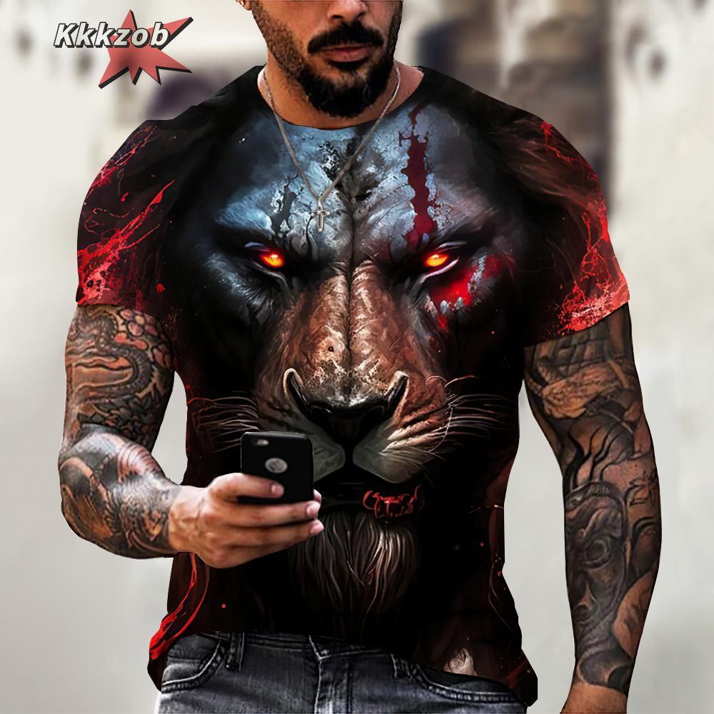 Мужские футболки Футболка с принтом свирепого тигра 3D Животное Летняя с коротким рукавом Мужские футболки оверсайз Повседневные топы Футболки Мужская одежда