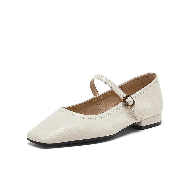Bata Sheepskin Mary Jane Shallow Women's Vintage Elegant Versatile Flats