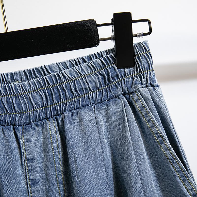 DIMANAF 2025 Большие размеры Женские весенние джинсы шаровары Синие повседневные эластичные базовые длинные брюки с высокой талией 5XL