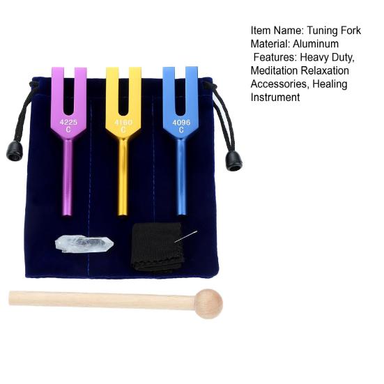 3 шт. Алюминиевая камертонная вилка с деревянным молоточком, мешочек из искусственного хрусталя, 4096/4160/4225 Гц, Исцеляющий инструмент, Камертон, Аксессуары для йоги, медитации, релаксации