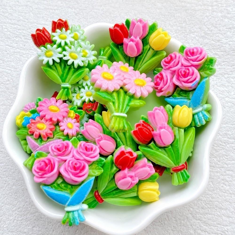 10pcs 3D Colorful Resin Christmas Flowers Tulip Scrapbook Figurines Hair Clip Embellishment