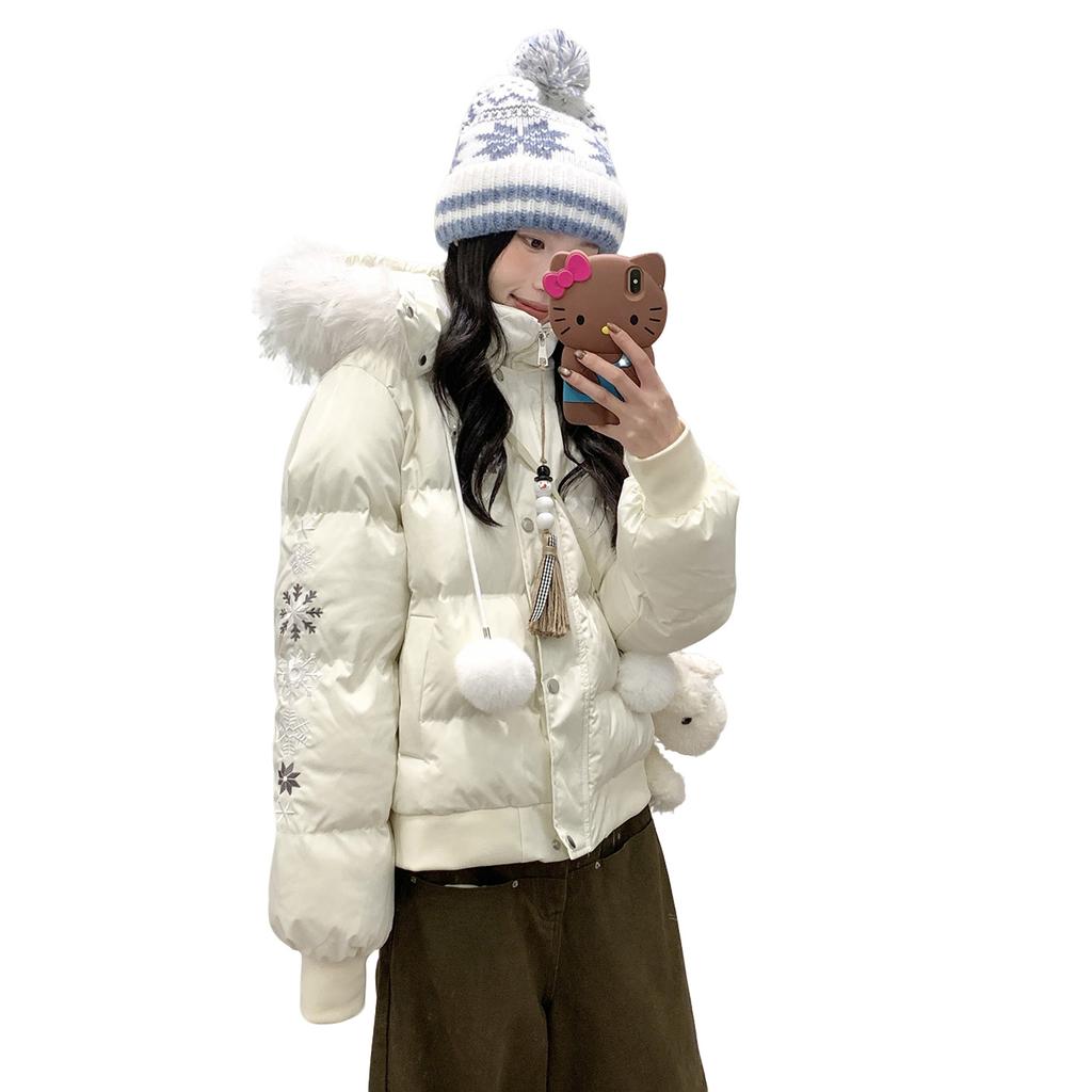 Embroidery snowflake short cotton clothes women's winter new American beaded loose thickened cotton coat
