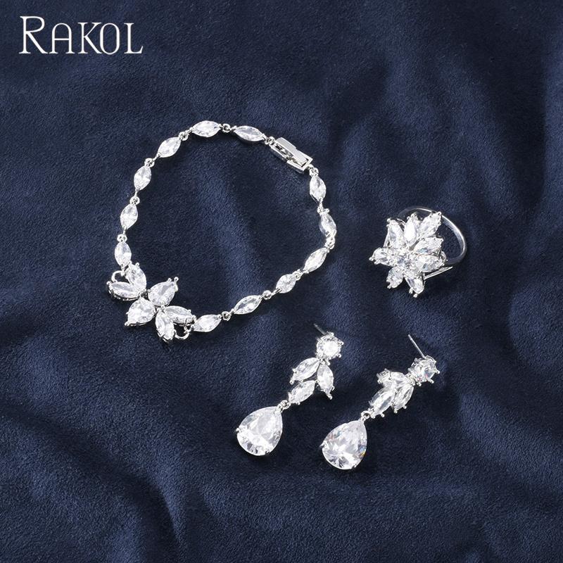RAKOL SP237 Luxury Wedding Women Style Waterdrop Pendant Crystal CZ Zircon Necklace Jewelry Set