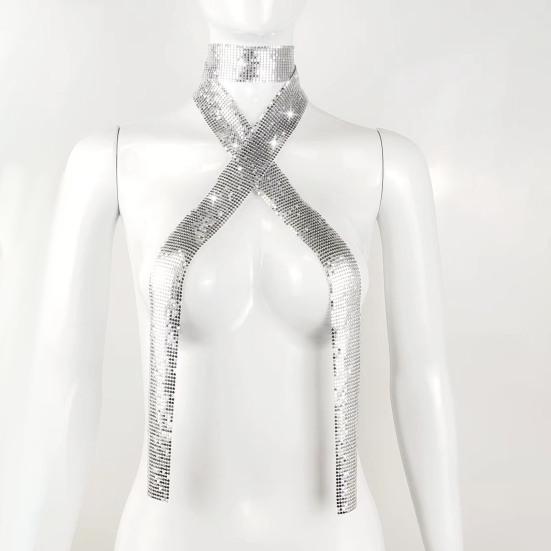 Алюминиевый шарф с блестками, ожерелье для мужчин и женщин, легкий сверкающий дизайн, ожерелье с воротником, декоративный аксессуар