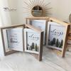 Double Picture Frame Vertical Rotating Bi-fold Photo Frame with Plexiglass Rustic Tabletop Decor Picture Frame for Home Office