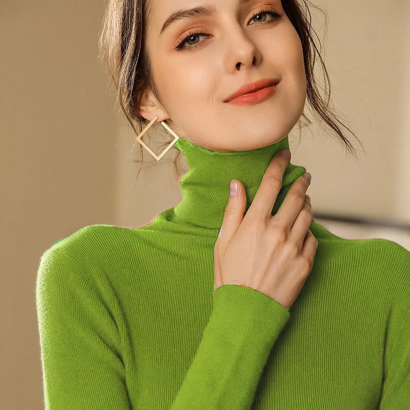 Женский джемпер, однотонный, водолазка, вязаный свитер с длинным рукавом, теплый вязаный пуловер, джемпер