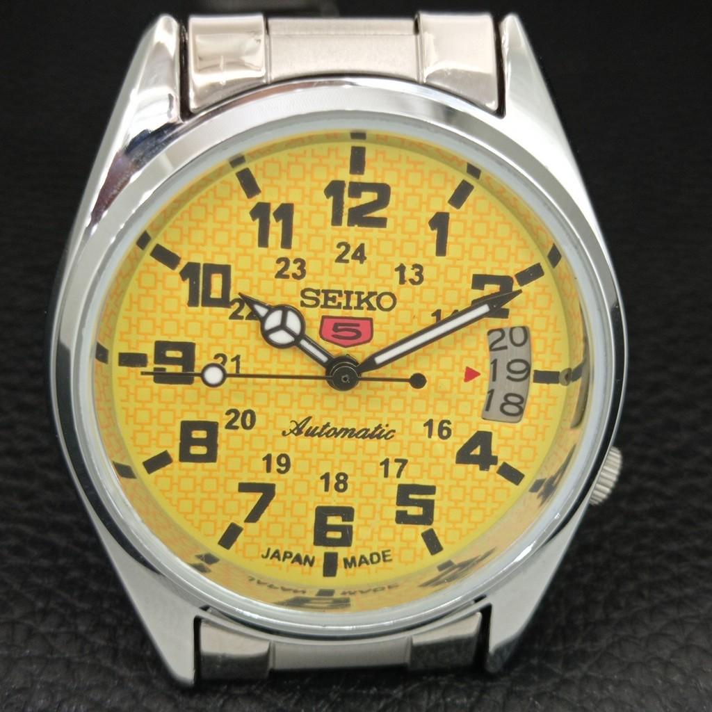 ОТРЕМОНТИРОВАННЫЕ МУЖСКИЕ АВТОМАТИЧЕСКИЕ ВИНТАЖНЫЕ ЯПОНСКИЕ ЧАСЫ SEIKO 5 ЖЕЛТЫЙ ЦИФЕРБЛАТ a446128-1