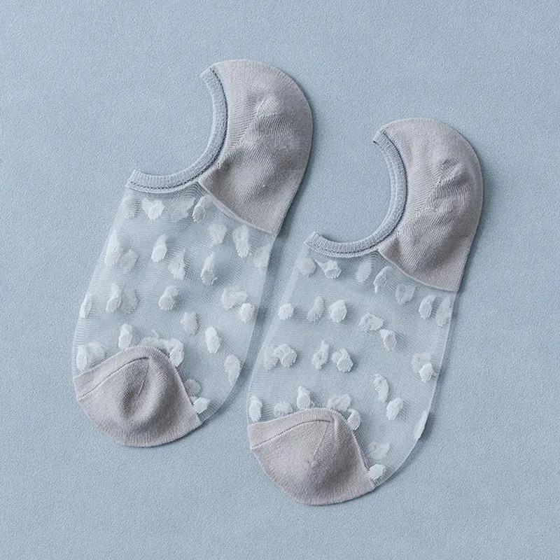 Летние женские шелковые носки до щиколотки с кружевом, ультратонкие, прозрачные из стекловолокна, модные носки в горошек, милый стиль Харадзюку, новые