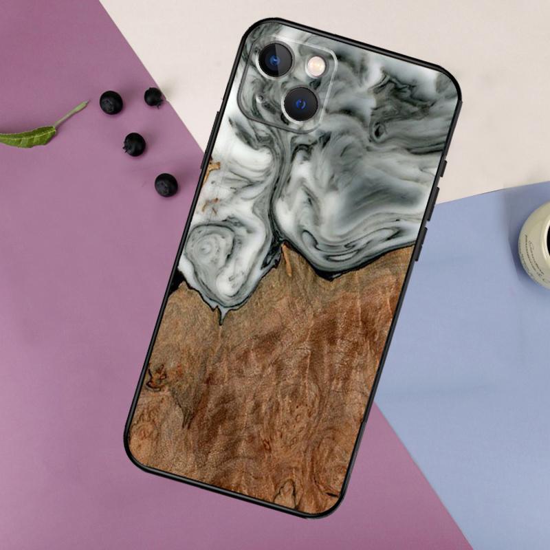 Гибридный чехол из дерева и смолы для iPhone 14 13 11 12 16 15 Pro Max 12 13 Mini X XR XS MAX 7 8 14 16 15 Plus Задняя крышка