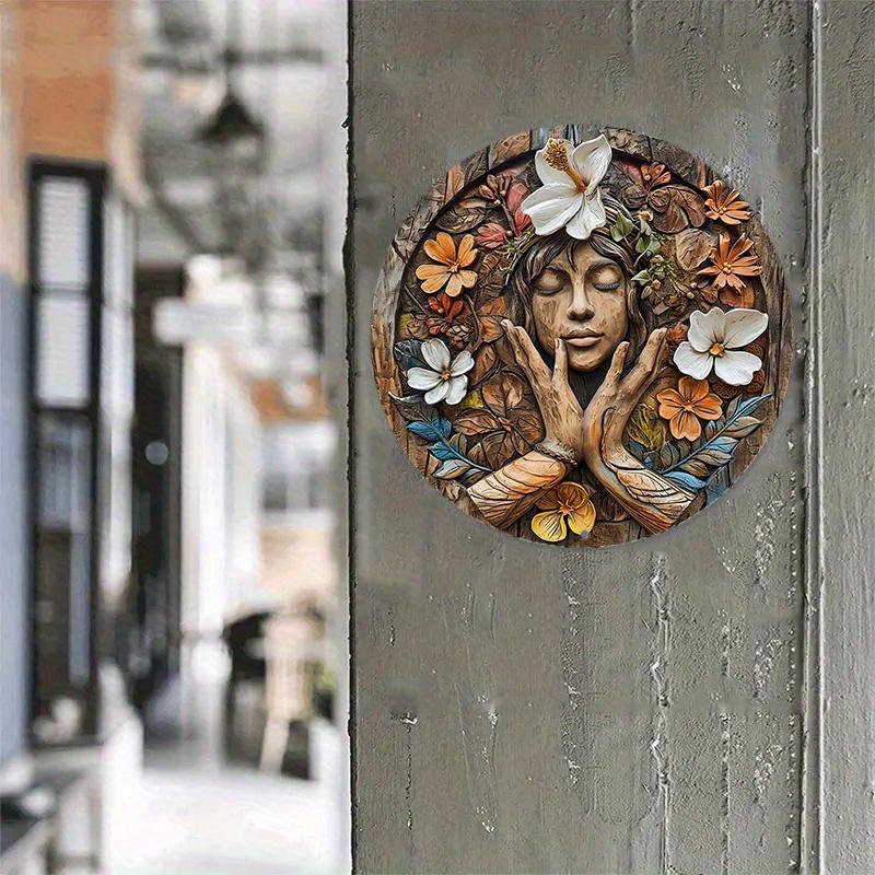 Круглый деревянный знак 20x20 см, искусственный деревянный резной расписной круглый венок, украшение для общежития, мужские подарки, украшение в стиле хиппи