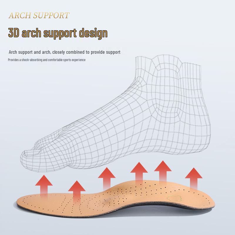 Unisex Breathable Sport PU Leather Insoles: Arch & Heel Support, Odor-Resistant for Flat Feet