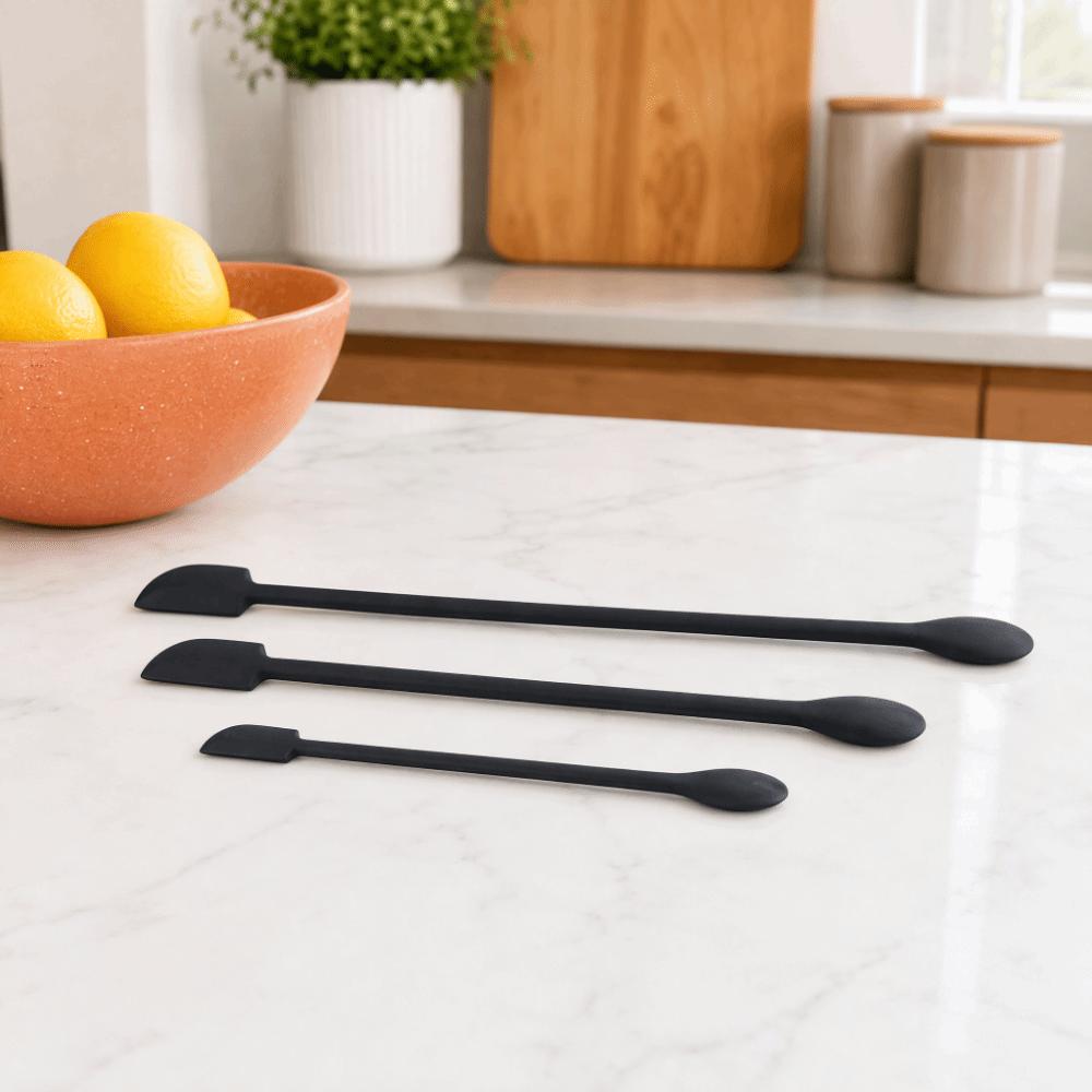 3pcs Long Handle Silicone Spatula Set Double Head Spatula  Beauty Product Scraping