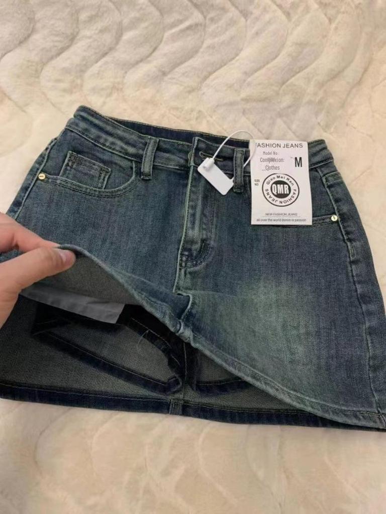 «Женская джинсовая юбка в стиле ретро с потертостями и высокой талией, для маленьких и больших размеров, свободный крой, защита от воздействия окружающей среды, новый летний стиль»