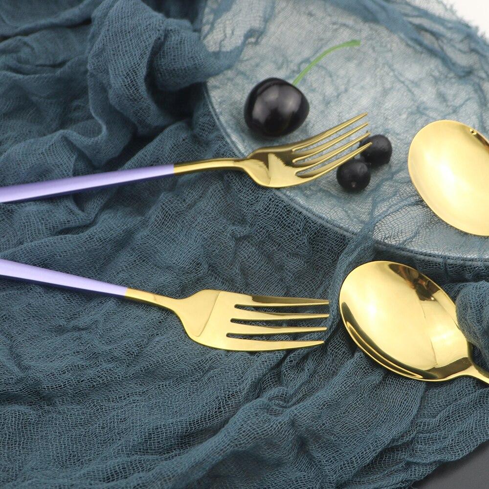 Набор столовых приборов из нержавеющей стали 304, фиолетовое золото, вилка, нож, ложка, десертная посуда, кухонная посуда для еды, серебряный набор