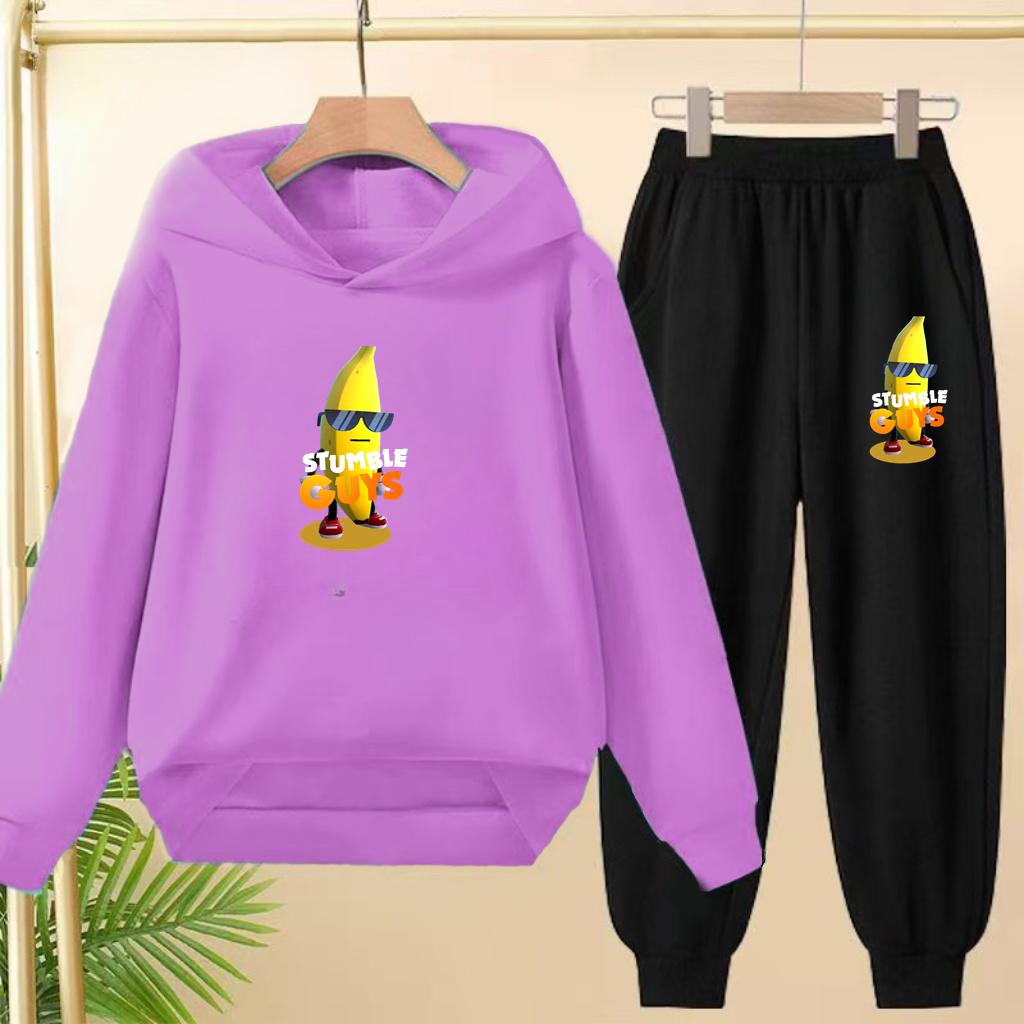 Children's Hoodie Pullover 3-12Yrs Anime GUYS Print Charming Coat Sweatshirt+Pants Boys Girls Toddler Trendy Clothes Leisure Set