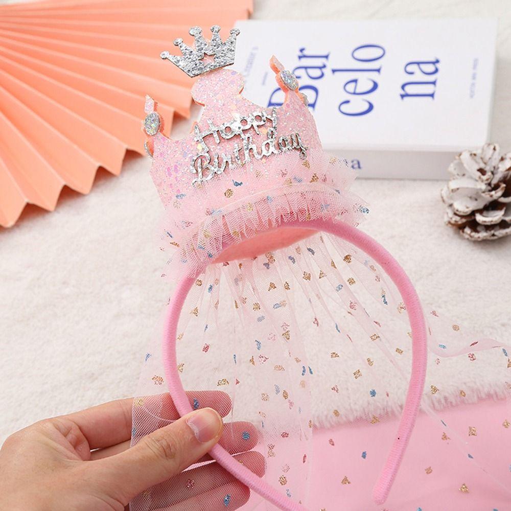 Decor Crown Mesh Headwear Hair Accessories Korean Style Headband Girls Hair Hoop Birthday Hairband