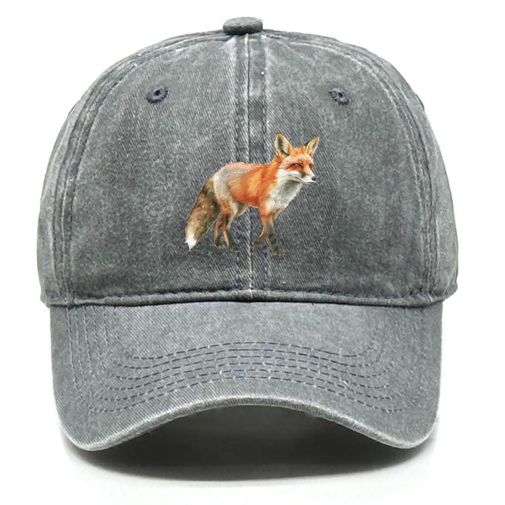 Lifelike Fox Print Snapback Sun Hat, Animal Dad Hat Sun Protection Distressed Vintage-Inspired Washed Adjustable Baseball Cap
