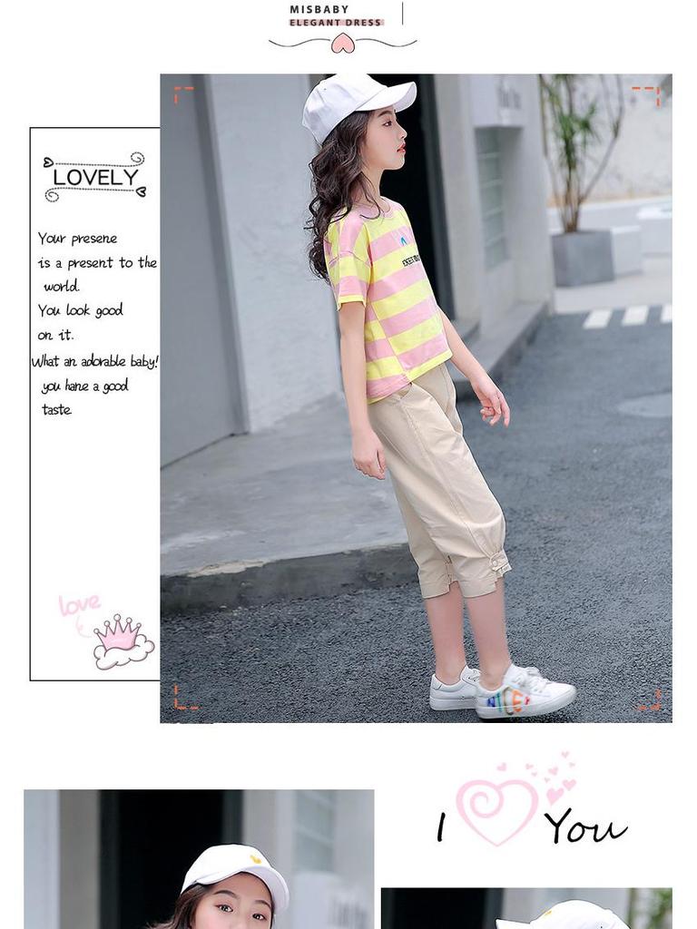 Модный спортивный костюм для девочек 2024: Модный комплект из двух предметов нового стиля для детей постарше - Летняя одежда с короткими рукавами