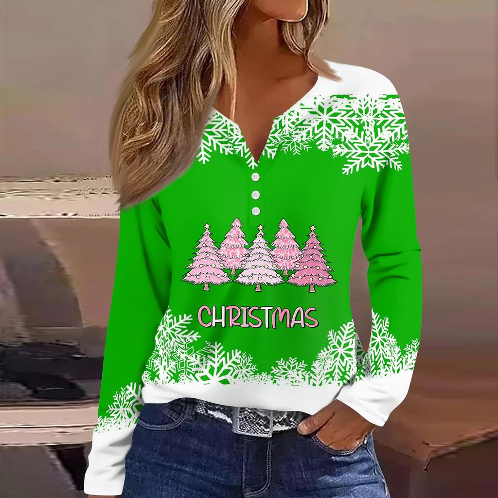 Жен. Футболка Футболка Пуговицы Цветочный принт Длинный рукав Повседневные Выходные Мода Классический Классический V-образный вырез Обычный Топ