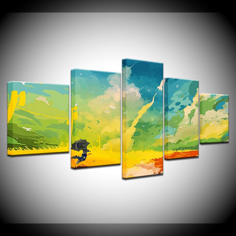 Blue Green Yellow Red color 5 Piece Wallpapers Art Canvas Print modern Poster Modular art painting for Living Room Home Decor
