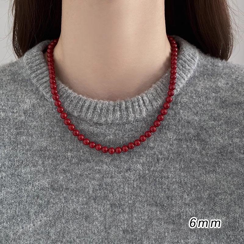 Колье из стерлингового серебра 925 пробы Encore Red с имитацией жемчуга для женщин - Праздничная осенне-зимняя цепочка для свитера