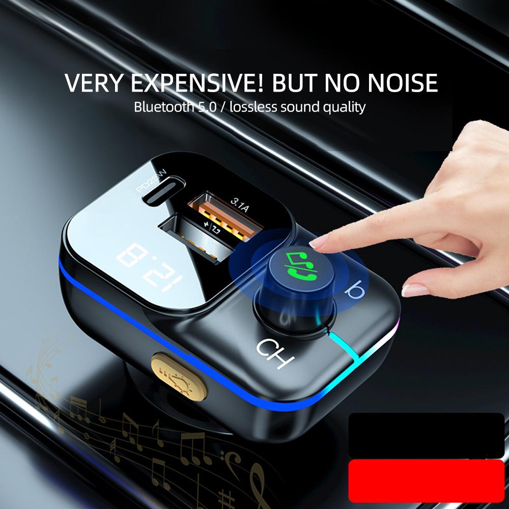 Автомобильный адаптер Bluetooth 5.0 FM-трансмиттер Двойное зарядное устройство USB3.1A+PD3.1A Дисплей MP3-плеер Автомобильные электронные аксессуары