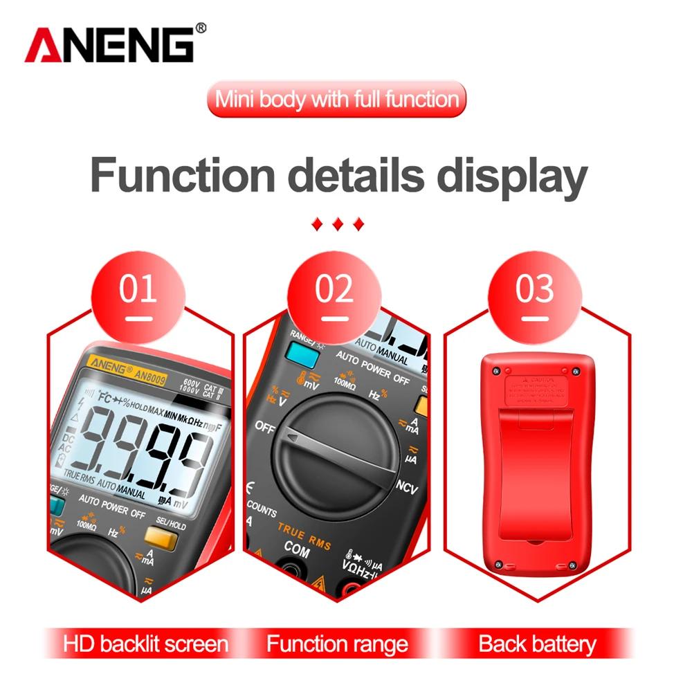 Multifunctional Mini Digital Multimeter ANENG AN8009 True RMS Transistor Tester Auto-Range Automotive Capacitor High Precision Tester Temp Diode Tools