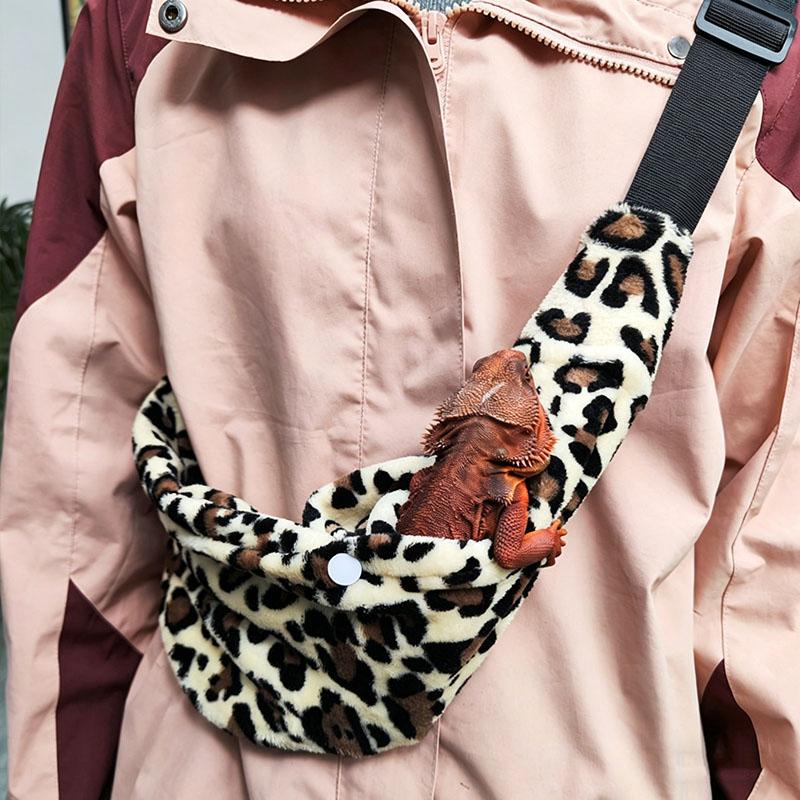 Bearded Dragon Leopard Pattern Carrier Adjustable Coral Fleece Reptile Out Bag Lizard Coat Reptile Small Pet Batwing Accessories