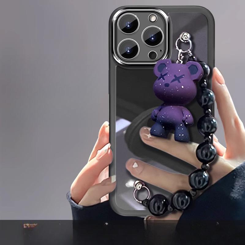 Подходит для чехла для Apple 15, прозрачный браслет с мишкой, защитный чехол для iPhone16promax, 14/13 модный