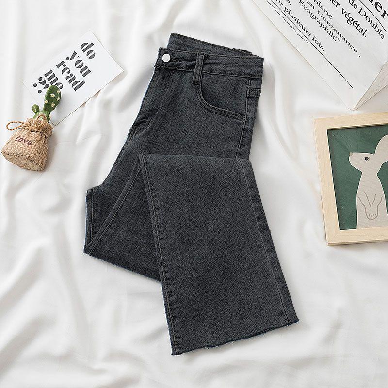 High-Waisted Velvet Cigarette Pants for Women: Slim, Elastic, and Loose-Fitting Jeans with Raw Edge for Autumn and Winter.