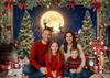 7x5ft Christmas Backdrop Santa Sleigh Reindeer Full Moon Winter Night Scene Backdrop, Xmas Tree Gift Photography Background Banner for