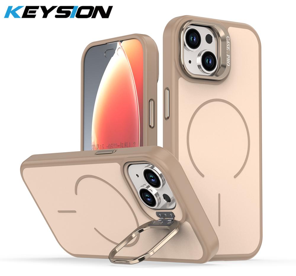 KEYSION Матовый чехол для телефона с покрытием Soft-touch, подставкой для линз, для Magsafe, для iPhone 13 14 15 Pro Max 15 Plus, магнитный, для беспроводной зарядки, противоударный