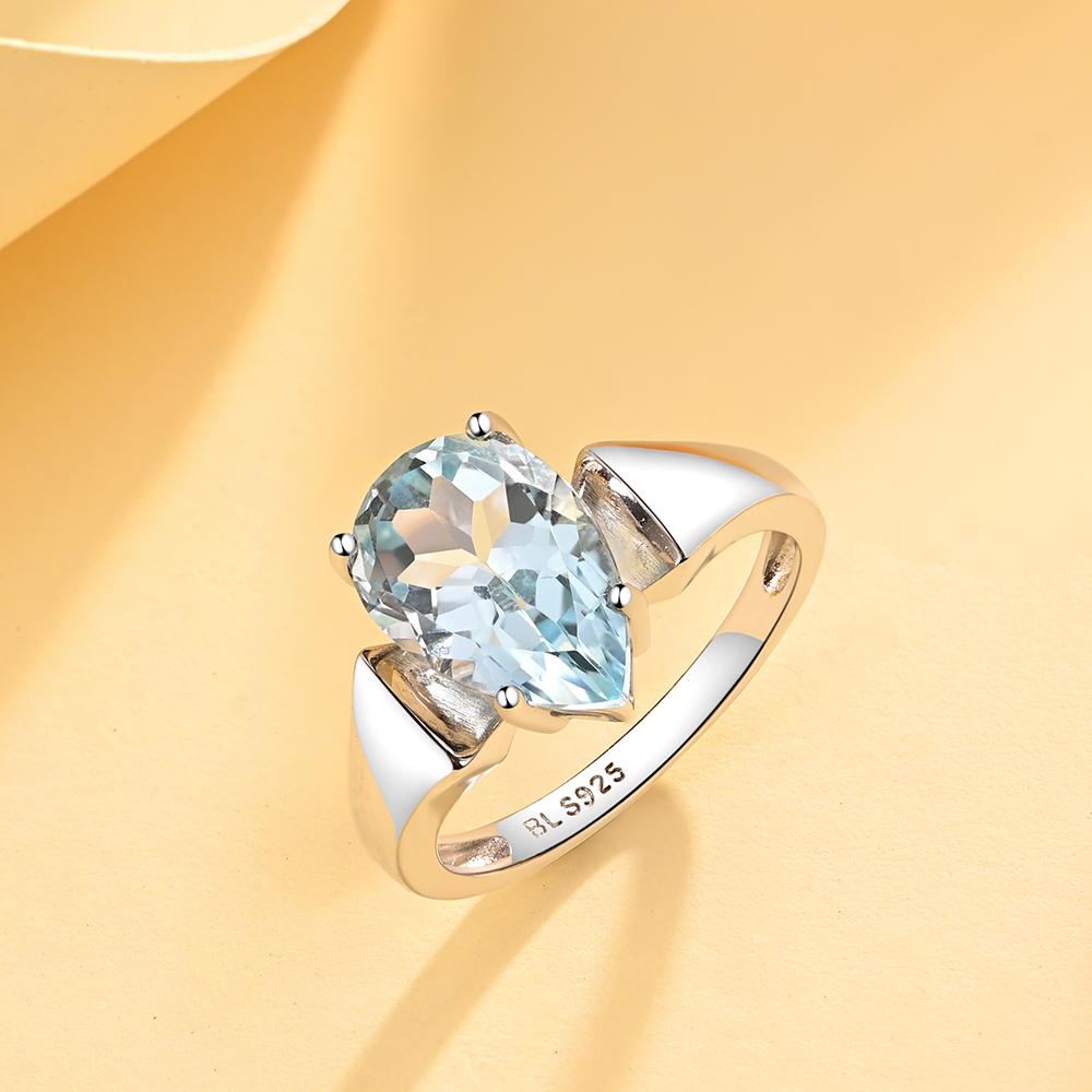 Bolaijewelry Простой дизайн, кольца с натуральным небесно-голубым топазом для женщин, серебро 925 пробы, модные ювелирные украшения, повседневная одежда