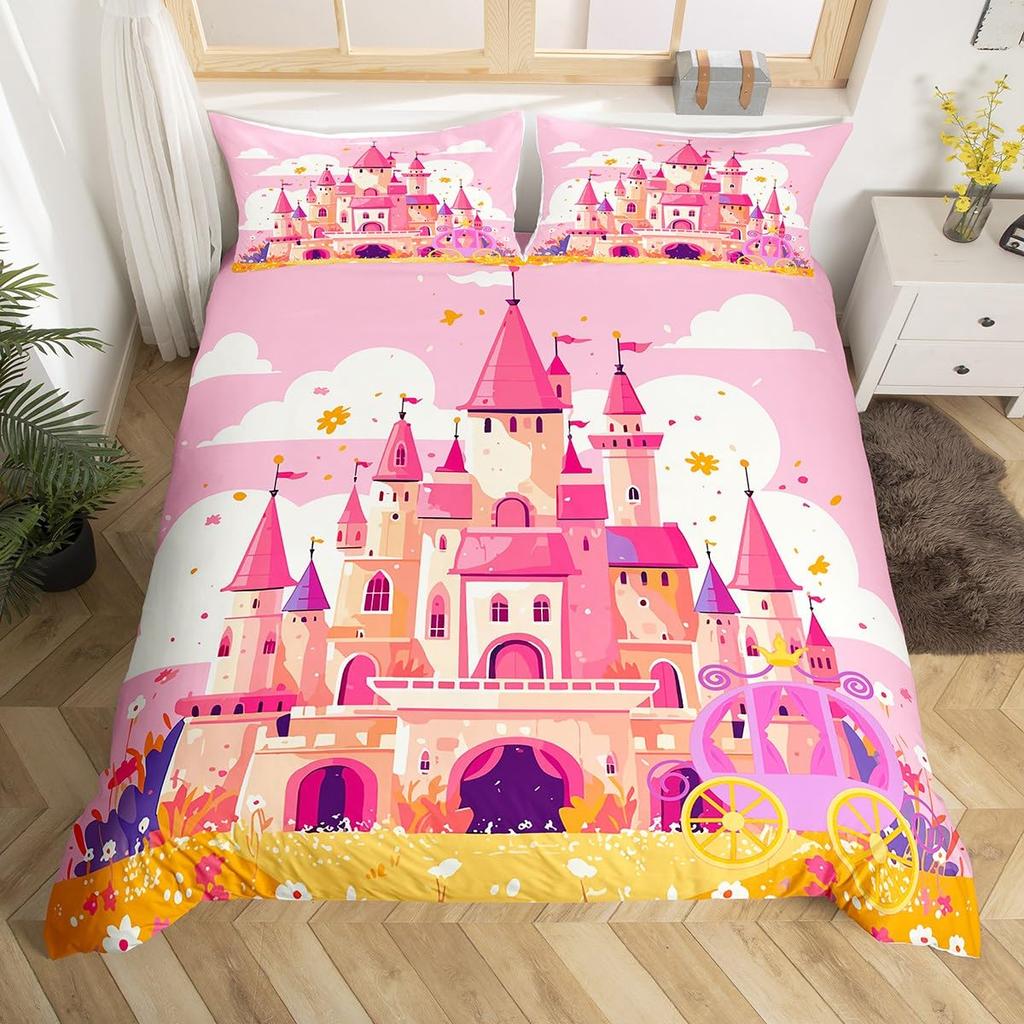 Пододеяльник с изображением радужного замка King Queen Kids Girls Cartoon Girly Комплект постельного белья Princess Castle, пододеяльник для спальни, покрывало