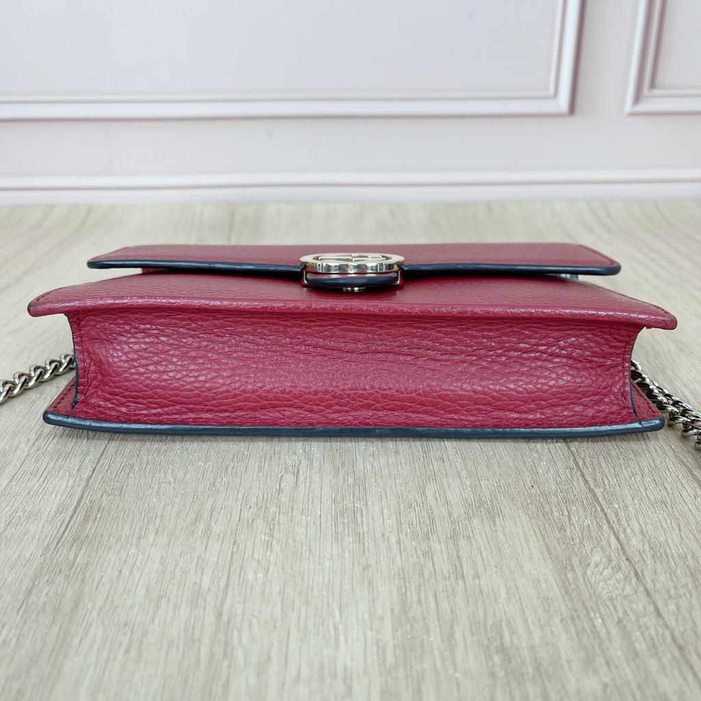 [Pre-Owned] Interlocking Double G Logo Litchi Grain Leather Shoulder Crossbody Bag - Excellent #DH1W9D