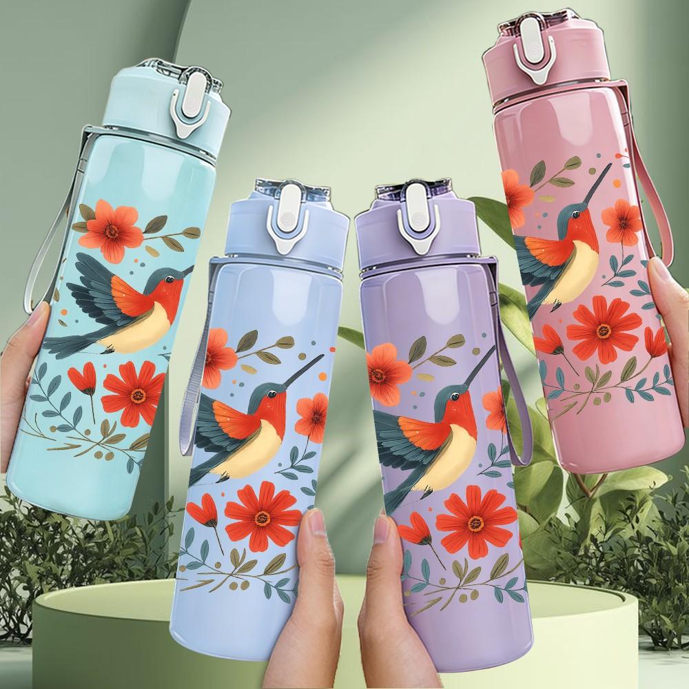 1PC Floral Swallow Bird Art 750ml Color Plastic Sports Water Bottle Leakproof Flip Straw Lid Suitable for Sports Office Home Use