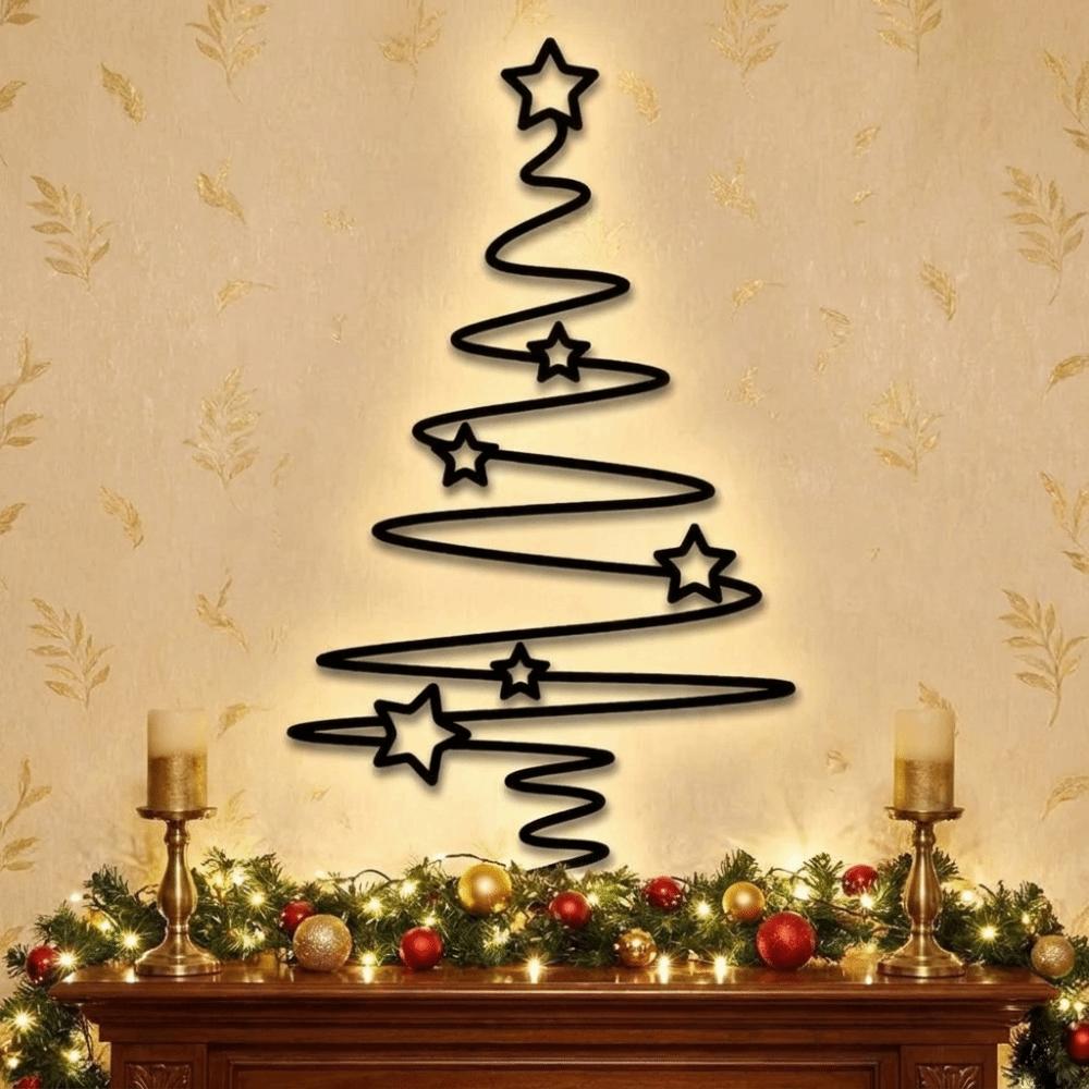 Black Metal Christmas Tree Decor Detachable Holiday Wall Ornament Kids Room