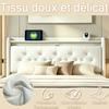 Modern Leather Bed Frame with USB Type C Charging 4 Drawers Bluetooth Speaker Galaxy Projector Remote Queen Size White Black
