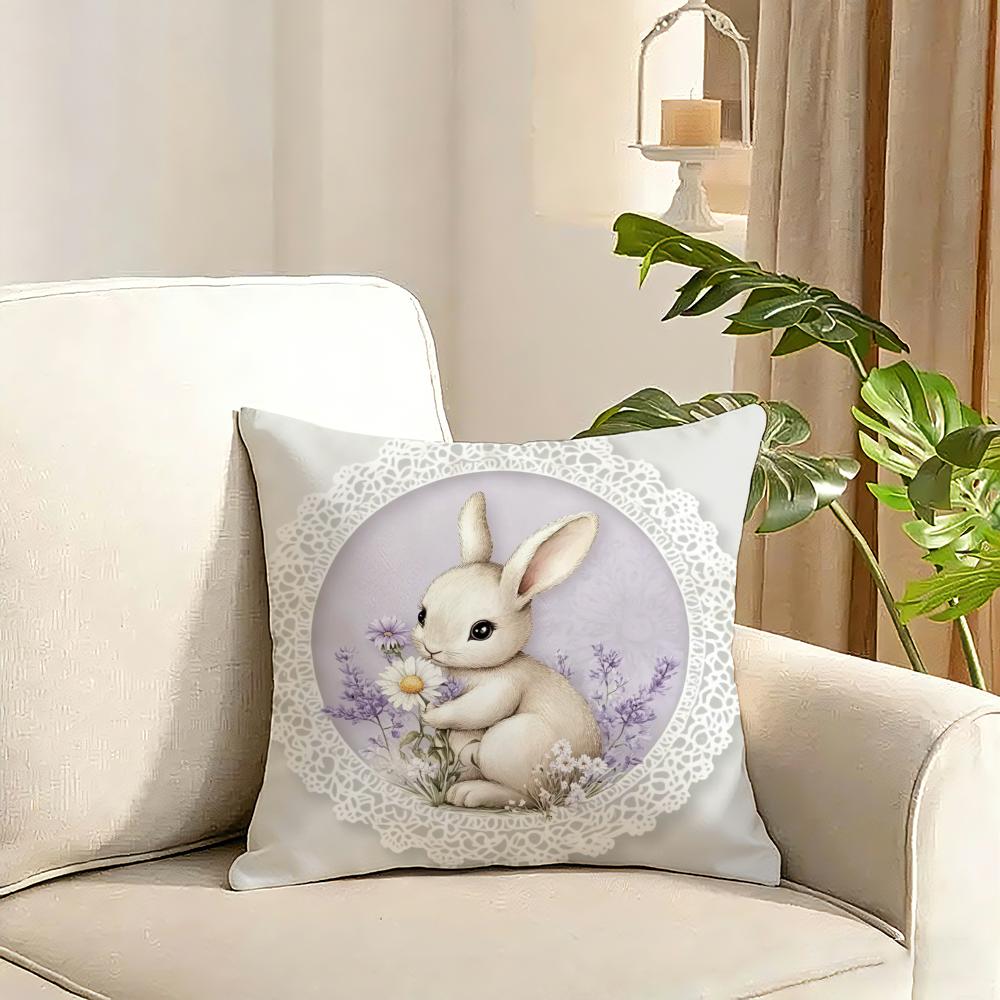Easter Cushion Cover Reversible Plush Pillow Cover Soft Fluffy Home Decor for Sofa Bedroom