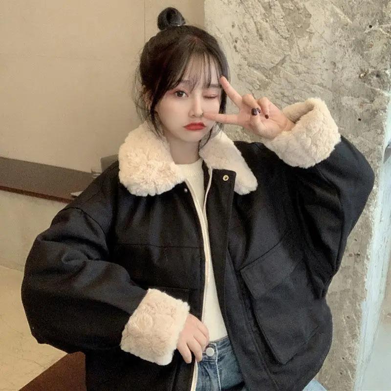 WTEMPO Женские однотонные толстые теплые хлопковые пальто с отложным воротником осень-зима ветрозащитные утепленные куртки большого размера