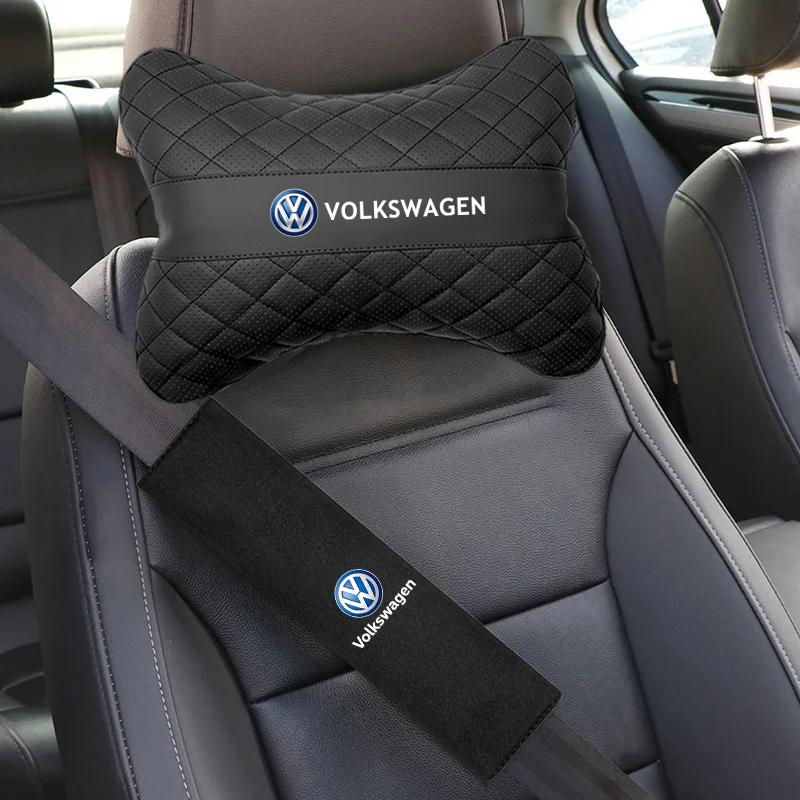 Valve Stems Caps VW Car Headrest Cover Neck Pillow Auto Seat Belt Shoulder Protect For Volkswagen VW RLine R Golf Amarok T5 Phae Sx5