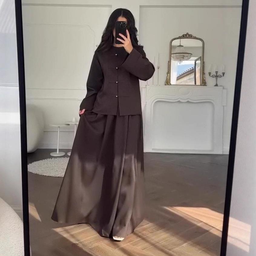 Женское ретро-платье А-силуэта с длинными рукавами и пуговицами, Осень 2025