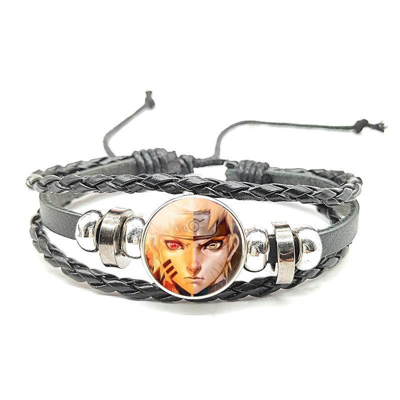 Браслет из черной многослойной кожи с камнем времени в стиле Наруто Мори