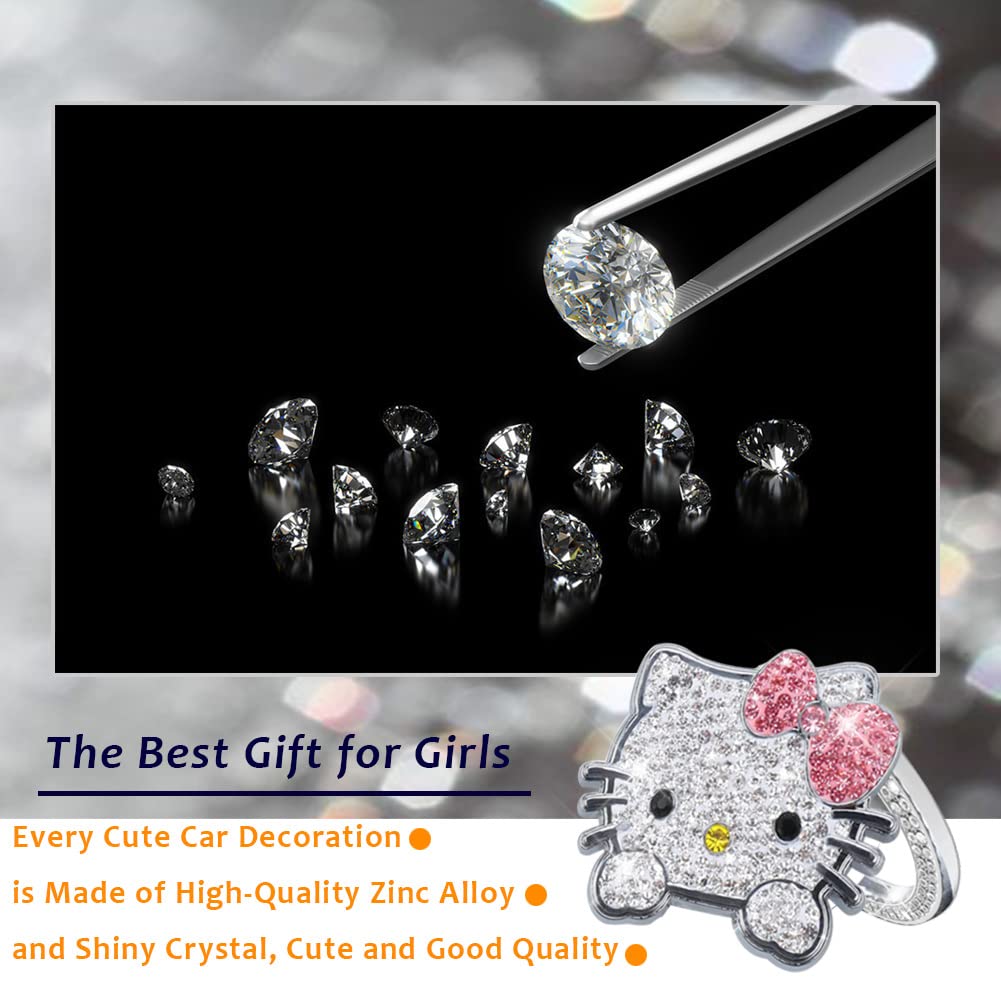 YOLRIND Car Push Start Button Cover, Cute Cat Glitter Car Accessories for Women Engine