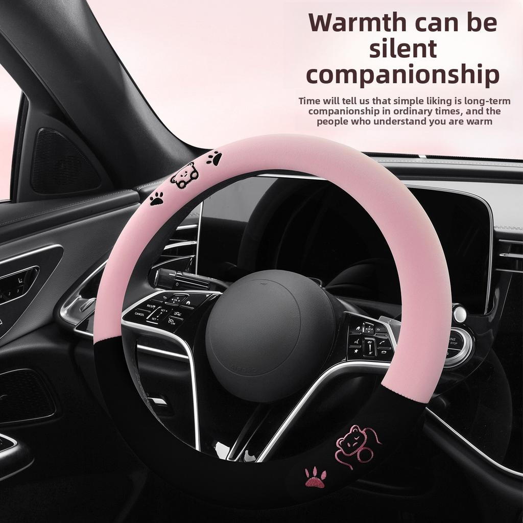 Car Steering Wheel Cover for Women New Short Plush Velvet Winter Warm Anti-slip Comfortable Steering Wheel Protective Cover