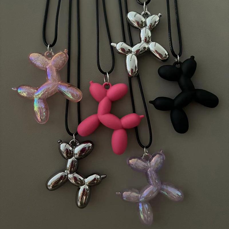 Black Rope Balloon Dog Pendant Necklace Women's High-End Sense Niche Design Sweater Chain Unique Hip-Hop Couple Jewelry