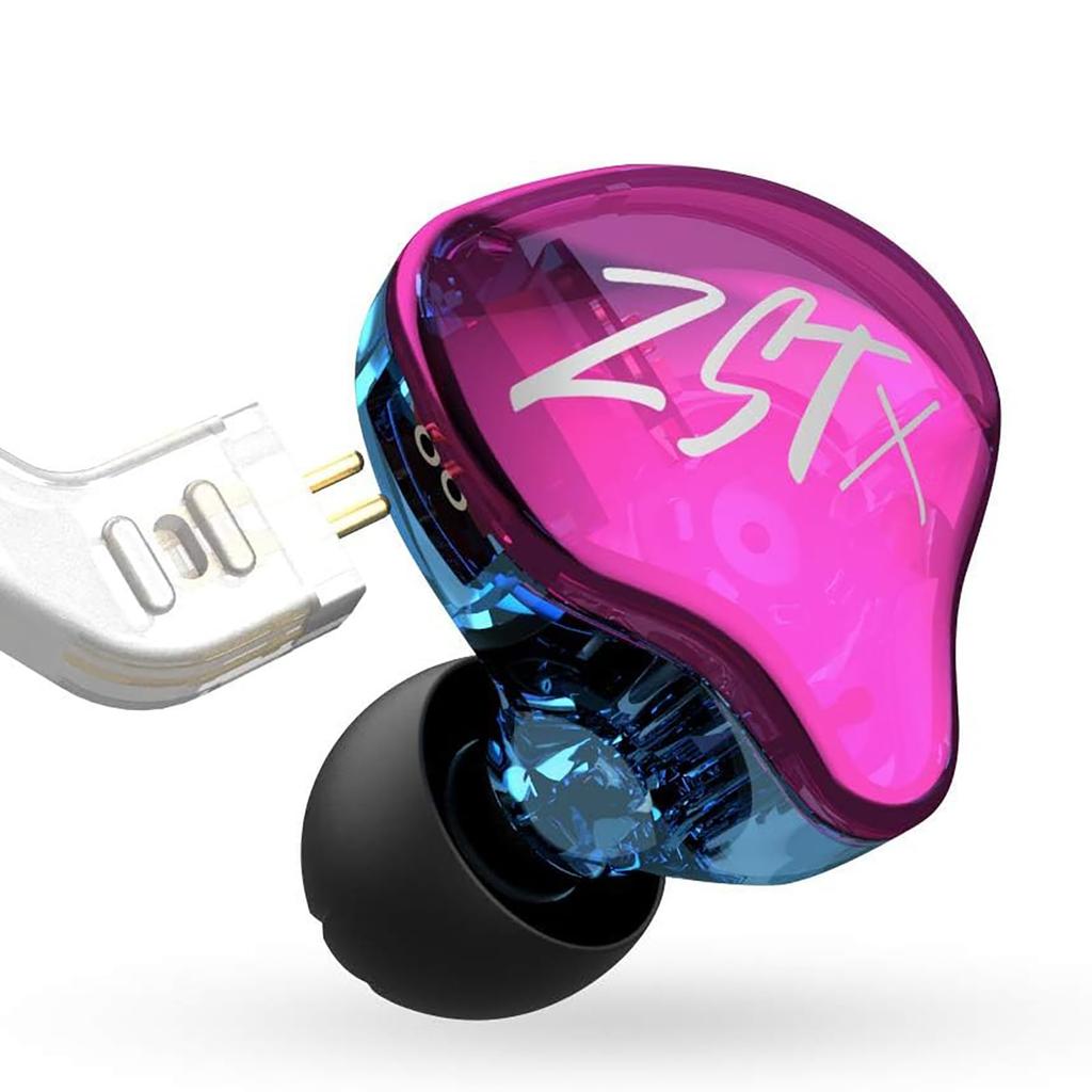 KZ ZSTX Earphones, 1BA+1DD In-Ear Headphones, Chinese-Made, Noise Cancelling, High-Purity Silver-Plated Cable, 3.5mm Earhook (No Microphone, Pink)