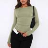Women's Fashion Solid Colour Round Neck Long Sleeve T-Shirt Top