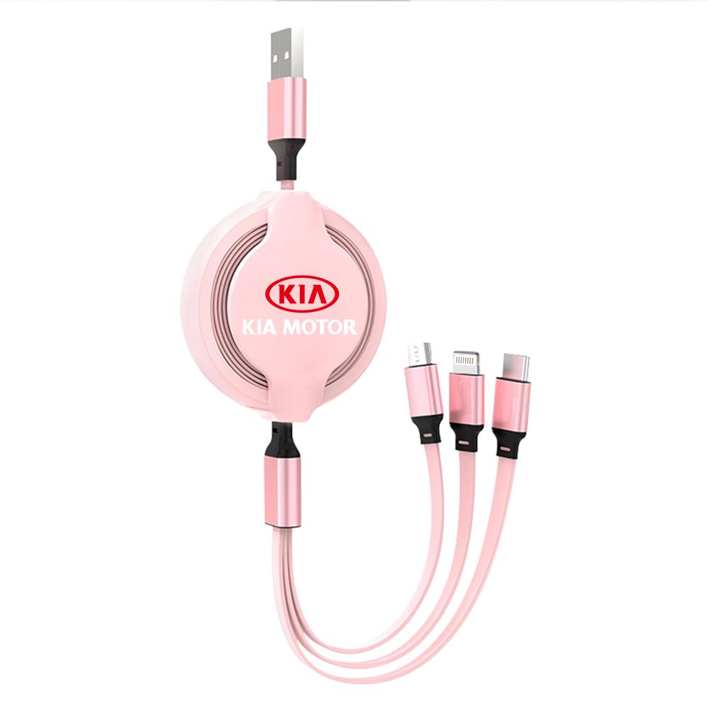 2026 Hot Car Sticker Car 3 in 1 Fast-charging IPhone Phone USB Charger Cable For KIA Sportage Ceed Sorento Cerato Optima Picanto