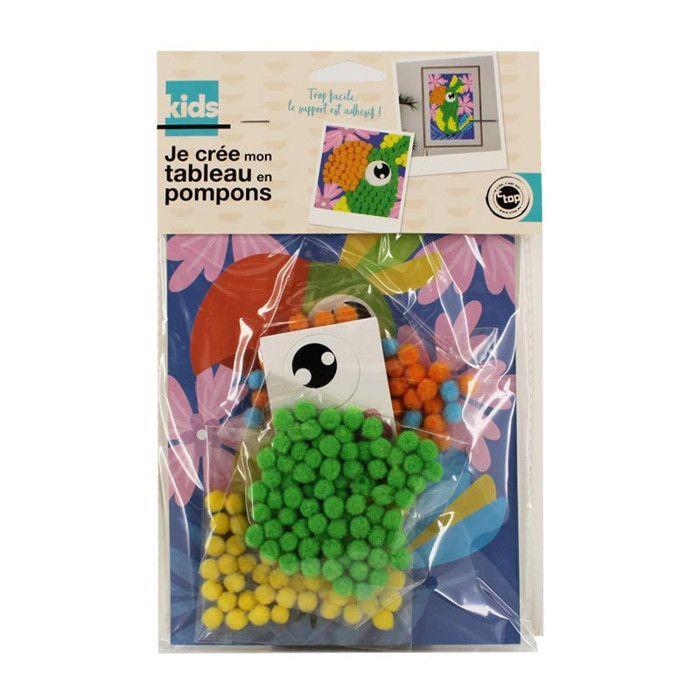 Tableau en pompons - CTOP - Oiseau - Multicolore - 15 x 21 cm - Activité enfant